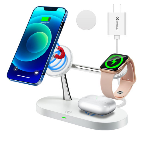 Wireless Charger for Apple Magsafe 15W Fast Magnetic Qi 3 in 1 Wireless Charging Station Stand Docking Station for iPhone 14/13/13 Pro/13 Pro Max/12/12 Pro/12 Pro Max,iWatch 7/6/SE/5/4/3/2,AirPods Pro