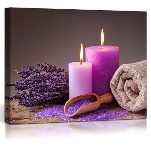 Bathroom Canvas Wall Art Purple Candles and Lavender Flowers Painting Wall Decor Still Life Picture for Living Room Spa Bedroom Decoration Romantic Modern Home Decor Artwork Ready to Hang 12x16inch Bathroom Canvas Wall Art Purple Candles and Lavender Flowers Painting Wall Decor Still Life Picture for Living Room Spa Bedroom Decoration Romantic Modern Home Decor Artwork Ready to Hang 12x16inch