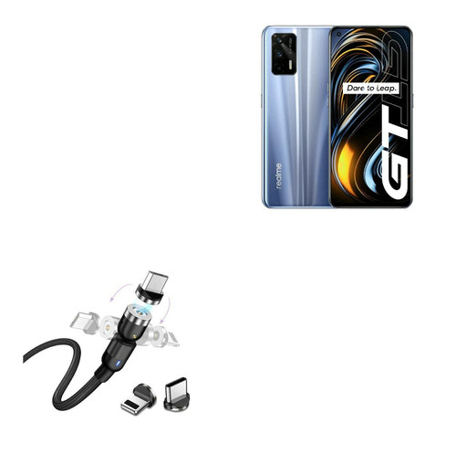 BoxWave Cable Compatible with Realme GT Neo - MagnetoSnap AllCharge Cable, Magnet Charging Cable USB Type-C Micro USB for Realme GT Neo - Jet Black