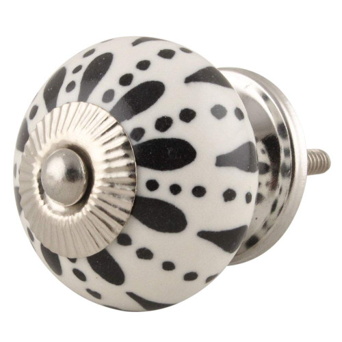 Indian Shelf 2 Pack Knobs for Dresser Drawers|Floral Decorative Dresser Knobs|Black & White Pulls & Knobs Gold|Ceramic Kitchen Cabinet Drawer Pulls|Fancy Knobs|Vintage Knobs for Cabinets & Drawers