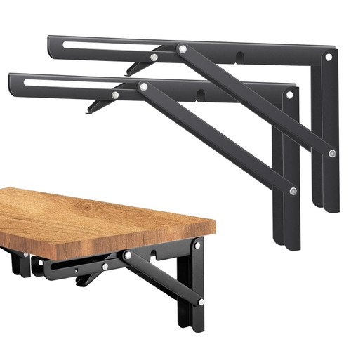 Bloazzup Folding Shelf Brackets Heavy Duty Shelf Brackets 10 Inch DIY Wall Mounted L Black Shelf Bracket Collapsible Space Saving for Table Work Bench?2 Pack