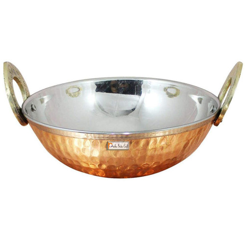 Prisha India Craft Copper Stainless Steel Hammered Karahi Indian Dishes Serve Ware for Vegetable and Curries, 350 ML Prisha India Craft Copper Stainless Steel Hammered Karahi Indian Dishes Serve Ware for Vegetable and Curries, 350 ML