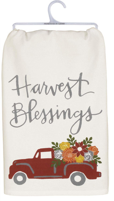 Primitives by Kathy Hand-Lettered Fall-Inspired Dish Towel, 28 x 28-Inch, Harvest Blessings