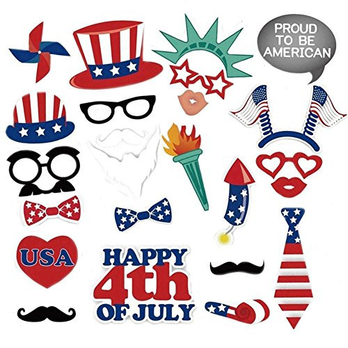GoaPly 24 Ct 4th of July Photo Booth Props for Independence Day Patriotic Party Supplies Decorations
