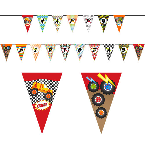Monster Truck Themed Happy Birthday Banner for Kids Boys Monster Truck Themed Banner for Birthday Party Decorations and Supplies Monster Truck Birthday Backdrop Banner for Outdoor Indoor Home Decor