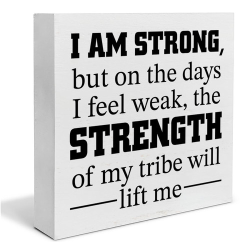 Inspirational Quote Desk Wooden Sign Decor I am Strong but on the Days Square Wood Sign Desk Decoration Positive Quotes Wood Block Box Sign for Shelf Home 5 x 5 Inches