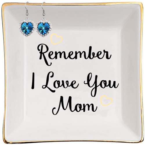 Sadaunbe Gift for Mom from Daughter or Son, Remember I Love You Mom, Mother's Day, Christmas, Thanksgiving, Birthday Gift for Mother, Ceramic Ring Dish Decorative Jewelry Tray