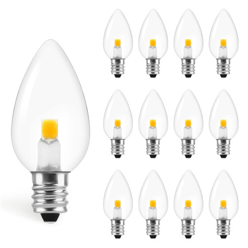 Visther C7 LED-COB Night Light Bulbs, E12 Base Candelabra Replacement Bulb, Warm White String Light, 0.6W Equivalent 7W (12 Pack)