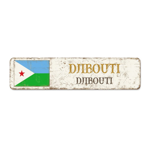 Madcolitote Djibouti Custom Street Signs Metal Djibouti Flag Signs Capital Country City Souvenir Djibouti-Djibouti Metal Sign Rustic Home Decoration Gift for Foreign Friend, Neighbor 24x6in