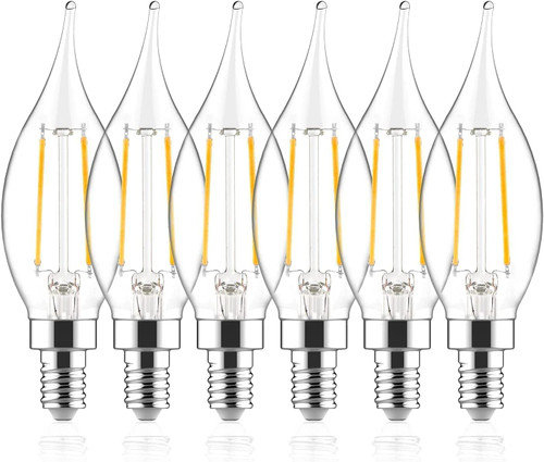 Sigalux E12 LED Bulb Candelabra Base 60 watt LED Chandelier Light Bulbs Dimmable, Flame Tip Candelabra LED Bulbs, 4.5W, 500LM 5000K Daylight, CA10 Candle Light Bulbs, 6 Packs