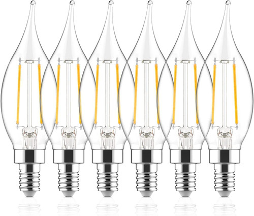 Sigalux E12 LED Bulb Candelabra Base 60 watt LED Chandelier Light Bulbs Dimmable, Flame Tip Candelabra LED Bulbs, 4.5W, 500LM 5000K Daylight, CA10 Candle Light Bulbs, 6 Packs
