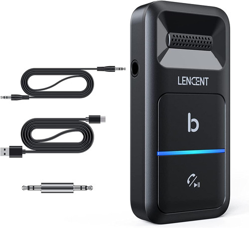 LENCENT Bluetooth car Adapter, Bluetooth Transmitter for Car with 3.5mm AUX,Noise Canceling Microphone, Wireless Car Kit, Hands-Free Calls Music Receiver for Car/Home Stereo/Wired Headphones/Speakers