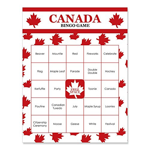Canada Day - Canadian Party Bingo Game & Bar Bingo Game Cards - 16 Count