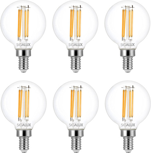 Sigalux Candelabra LED Light Bulbs Dimmable, E12 60 Watt Chandelier Light Bulbs, G16.5 Candle Light Bulbs, 2700K Warm White, E12 LED Bulb for Chandeliers, Ceiling Fan, Pendant, 6 Pack