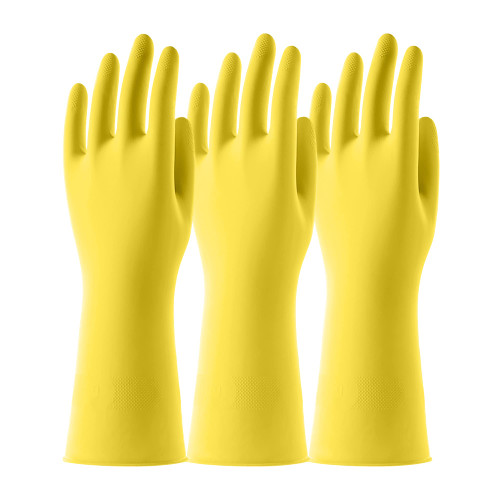 COOLJOB 3 Pairs Yellow Reusable Rubber Gloves for Dishwashing Cleaning, Grippy Latex Dish Washing Gloves with Flocked Cotton Liner, Water Resistant Household Gloves for Kitchen Bathroom, Medium