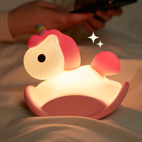 Unicorn Night Light for Kids, Rechargeable Bedside Touch Lamp Silicone Nursery Night Light for Baby and Toddler, Rocking Horse Gifts for Girls, Cute Room Decor, Kawaii Stuff - Pink Unicorn Night Light for Kids, Rechargeable Bedside Touch Lamp Silicone Nursery Night Light for Baby and Toddler, Rocking Horse Gifts for Girls, Cute Room Decor, Kawaii Stuff - Pink