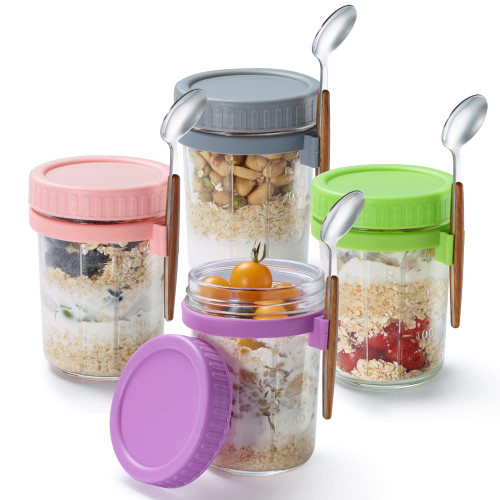 2 Pack Overnight Oats Containers with Lids and Spoons, 16 oz Glass Mason Overnight Oats Jars, Large Capacity Airtight Jars for Milk, Cereal, Fruit 2 Pack Overnight Oats Containers with Lids and Spoons, 16 oz Glass Mason Overnight Oats Jars, Large Capacity Airtight Jars for Milk, Cereal, Fruit