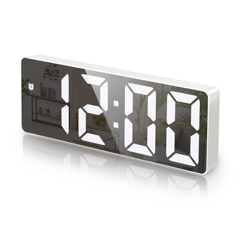 JXTZ Digital Clock, Alarm Clocks for Bedrooms, Desk Clock with Snooze, Temperature Display, Adjustable Brightness, Voice Control, LED Clock 12/24H Display for Home, Bedroom, Office White-White
