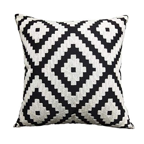 FINOHOME Throw Pillow Covers Embroidered Pillow Case Square Decorative Cushion Cover Euro Sham For Sofa Bed,Black White,18 x 18 Inches,Pixel,1 pcs