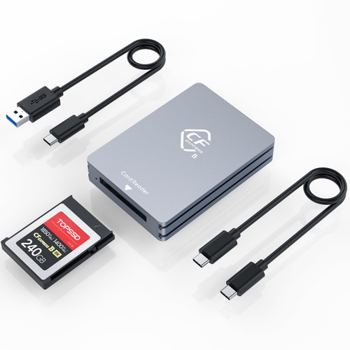 CFexpress Type B Card Reader, 10Gbps USB 3.2 Gen 2 CF Express Card Reader, Aluminum Portable CFexpress Card Reader with USB C to USB A/C Cables, Compatible with Windows/Mac OS/Linux/Chrome OS/Android