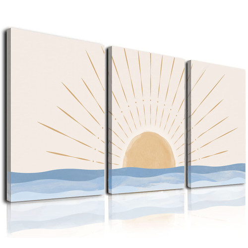 Boho Wall Art Set of 3, Neutral Geometric Sun Rising on the Sea Minimalist Art Framed Canvas Prints Artwork, Mid Century Modern Boho Sun Wall Art Decor for Bathroom, Bedroom, Living Room, Office Boho Wall Art Set of 3, Neutral Geometric Sun Rising on the Sea Minimalist Art Framed Canvas Prints Artwork, Mid Century Modern Boho Sun Wall Art Decor for Bathroom, Bedroom, Living Room, Office