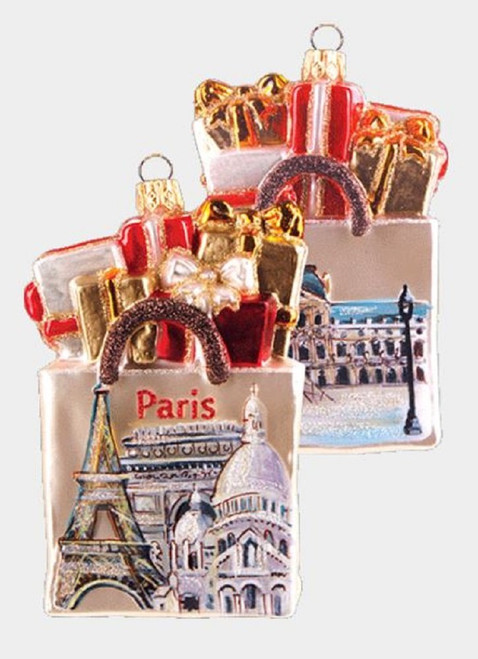 Paris France Shopping Bag Polish Glass Christmas Ornament ONE Travel Decoration