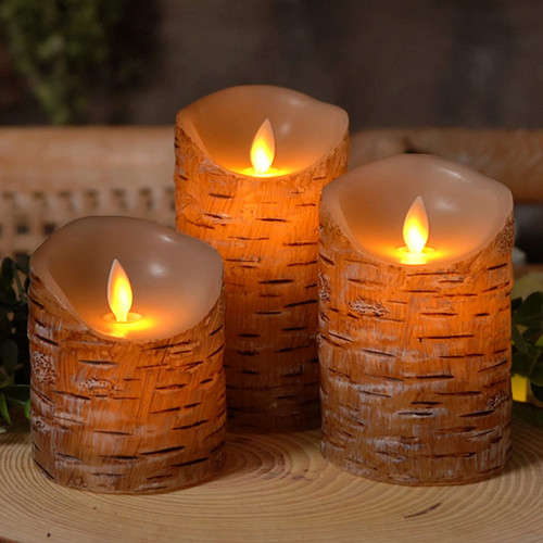 Homemory Birch Flameless Candles, Wax Moving Flame Flickering LED Pillar Candles?Battery Operated Candles with Timer and Remote Control, D3.25 x H4 5" 6", Set of 3 Homemory Birch Flameless Candles, Wax Moving Flame Flickering LED Pillar Candles?Battery Operated Candles with Timer and Remote Control, D3.25 x H4 5" 6", Set of 3