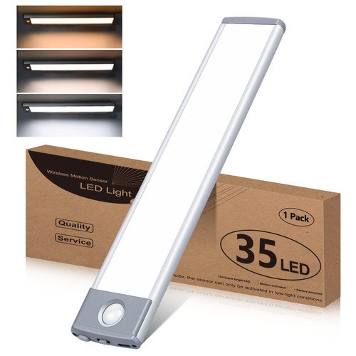 Under Cabinet Lights Motion Sensor Lights Indoor, 3 Color Temperatures Wireless Rechargeable Night Lights, Dimmable Closet Lights Under Counter Lights for Kitchen, Wardrobe,Closets,Cupboard,1Pack