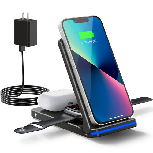 Wireless Charger, 3 in 1 Fast Wireless Charging Station, Wireless Charging Stand Dock 18W Foldable for Apple Watch SE/7/6/5/4/3/2 AirPods 3/2/Pro iPhone 13/12/11/Pro/XS/Xs Max/XR/X/SE/8/8 Plus Wireless Charger, 3 in 1 Fast Wireless Charging Station, Wireless Charging Stand Dock 18W Foldable for Apple Watch SE/7/6/5/4/3/2 AirPods 3/2/Pro iPhone 13/12/11/Pro/XS/Xs Max/XR/X/SE/8/8 Plus