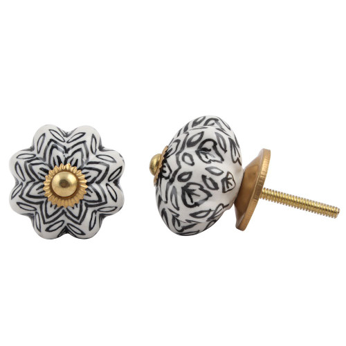 Indian Shelf 4 Pieces Dresser Knobs Girls Room | Floral Knobs and Pulls | Black Fancy Drawer Pulls | Ceramic Decorative Knobs | Modern Knobs for Cabinets | Kids Knobs for Dresser Drawers