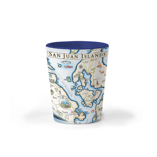 Xplorer Maps San Juan Island Map Ceramic Shot Glass, BPA-Free - For Office, Home, Gift, Party - Durable and holds 1.5 oz Liquid
