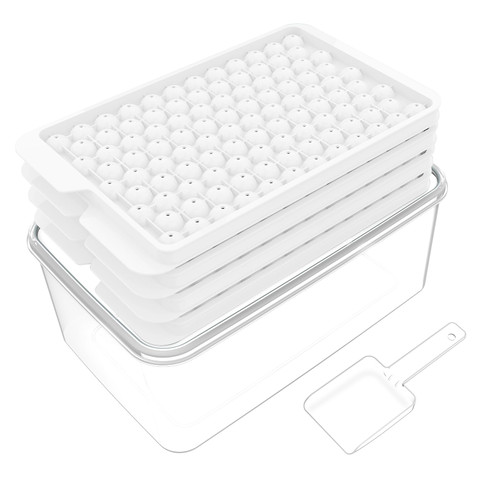 Lamesa Mini Ice Cube Trays for Freezer(4 Pack), Tiny Ice Cube Tray with Lid and Bin, 104x4 PCS Crushed Ice Trays Easy Release, Bpa-Free for Chilling Drinks Coffee Cocktail(Ice Bin & Ice Scoop)(white)