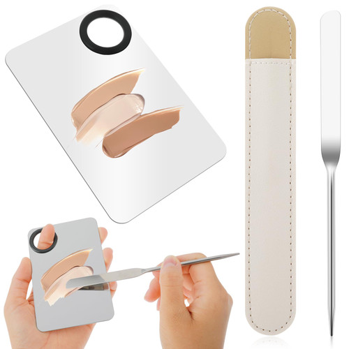 TIESOME 2 in-1 Set Make up Mixing Palette, Foundation Mixing Palette Stainless Steel Makeup Palette with Makeup Spatula for Professional Cosmetic Artist Make up Palette for Mixing Foundation Nail-Art
