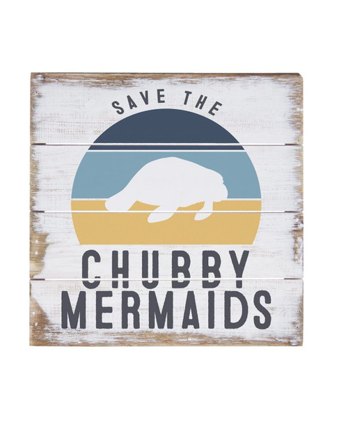 JINHEQIAO Interesting Metal Tin Sign Save The Chubby Mermaids - Rustic Farmhouse Tin Signss - Manatee Wall Art Print - Ocean Theme Decor - Manatees Lover Gifts - Marine Biology 12x12 Inch Best Gift