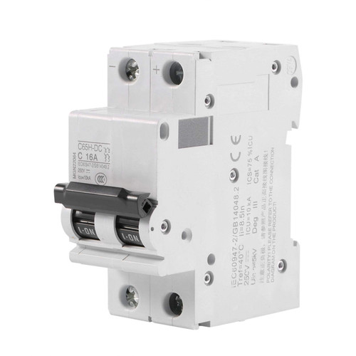 DC Breaker, Miniature Circuit Breaker Switch for Solar 2P Low-Voltage Air Circuit Breaker Box Energy Switch, 16A/32A/63A(16A)