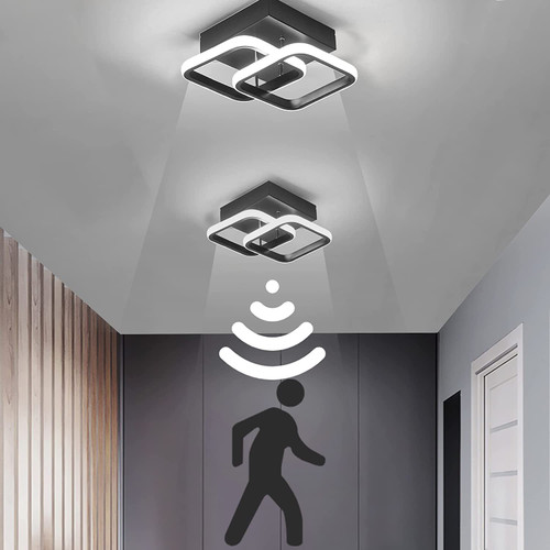 EIDEARAY Motion Sensor LED Ceiling Light, 22W Mount Motion Activated Light Fixture Ceiling lamp for Closet Laundry Bathroom Hallway Stair Porch Basement, Cold White 6000K (Black)