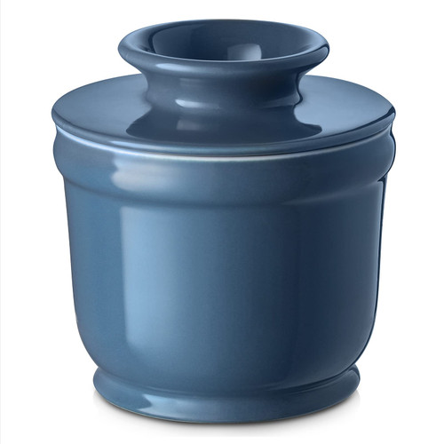 DOWAN Butter Crock, Butter Keeper with Water Line, French Butter Dish for Soft Fresh Butter, Butter Container with Lid, Ceramic Butter Crock, No More Hard Butter, Air-blue