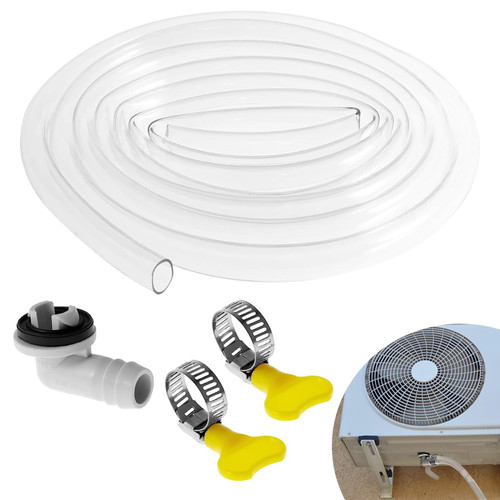 10ft Air Conditioner Drain Hose, AC Drain Hose Connector, Portable AC Drain Hose Replacement for Universal Mini-Split Unit and Window Air Conditioner Unit Parts