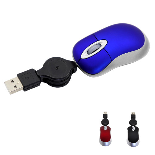 Samudgate Wired Mouse, Small Retractable Cable USB Mouse Mini Optical Mouse,1600DPI Travel Mouse for Kids, Portable Corded Mice for Laptop, Office, Home,Travel, Computer