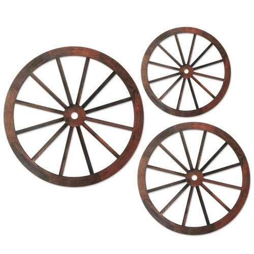 YIYA 3 PCS Wagon Wheel Decor, 12/10/8 Inch Rustic Wagon Wheel Wall Decor Wooden Wagon Wheel Decor Wagon Wheel Wall Hanging for Farmhouse Bar Garage Garden