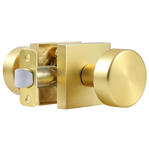 coolnews Passage Gold Door Knobs Interior, Heavy Duty Square Door Knobs Modern Door Handle for Hall Closet, Satin Brass