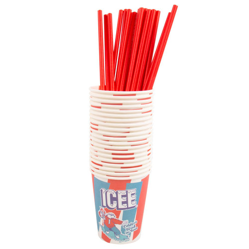 ICEE Paper Cups & Straws Pack. 20 ICEE Slushie Cups & 20 Cardboard Straws. Officially Licensed ICEE Merchandise from Fizz Creations.