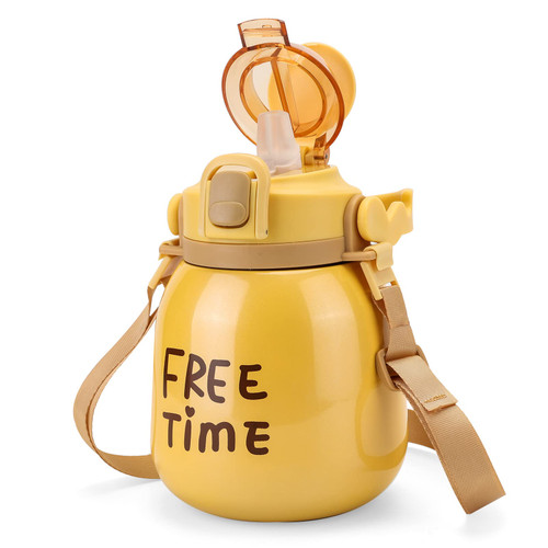 KHUSHILING Portable Water Bottle - Insulated - Stainless Steel - 34oz (Yellow)