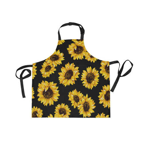 ALAZA Sunflower Black Apron Kitchen Cooking Baking BBQ Apron for Woman Girl and Men,Adjustable Waterproof 2 Pockets Chef Bib Aprons