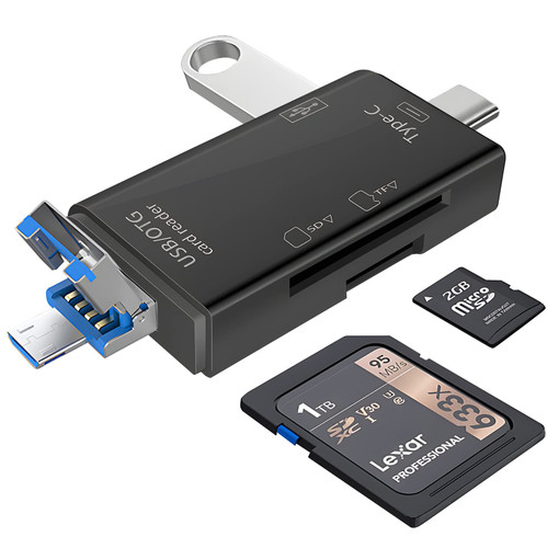 Micro SD Card Reader for Android, Micro SD Card to USB Adapter, USB C SD Card Reader for Camera Memory Card Reader, Wansurs 6 in 1 SD Card Reader (Black)