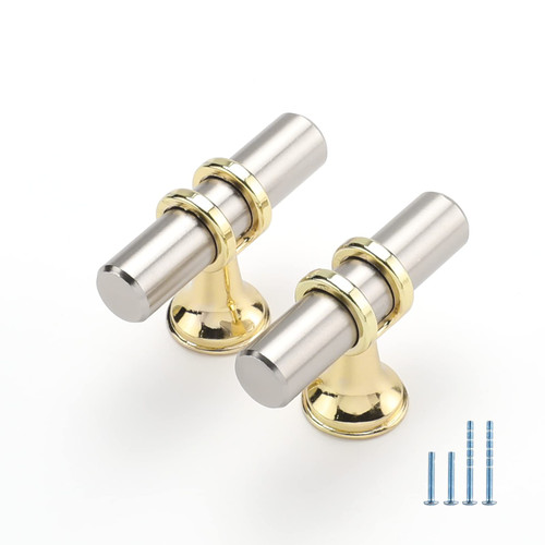 Haliwu 10 Pack Brushed Nickel Cabinet Knobs, Gold Cabinet Knobs Kitchen Cabinet Knobs Gold Kitchen Hardware Knob, Single Hole Knob T Bar Knob for Kitchen Cabinet
