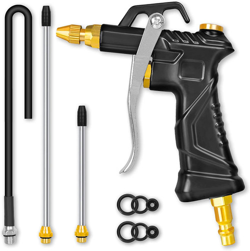 Industrial Air Blow Gun with Brass Adjustable Air Flow Nozzle and 2 Steel Air flow Extension Air Tool Air Compressor Accessories Dust Removal Air Nozzle Air Blower Gun