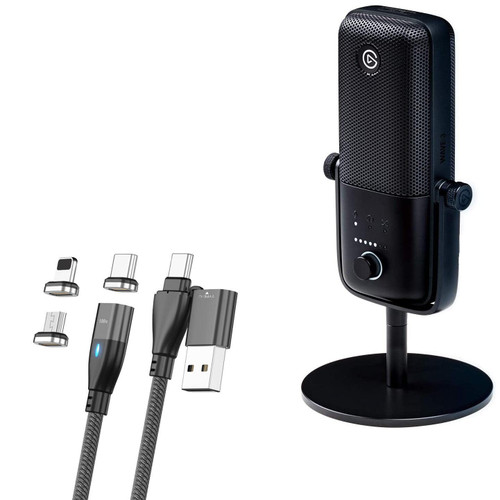 BoxWave Cable Compatible with Elgato Wave:3 - MagnetoSnap PD AllCharge Cable (100W), Magnet PD 100W Charging Cable USB Type-C Micro USB for Elgato Wave:3 - Jet Black