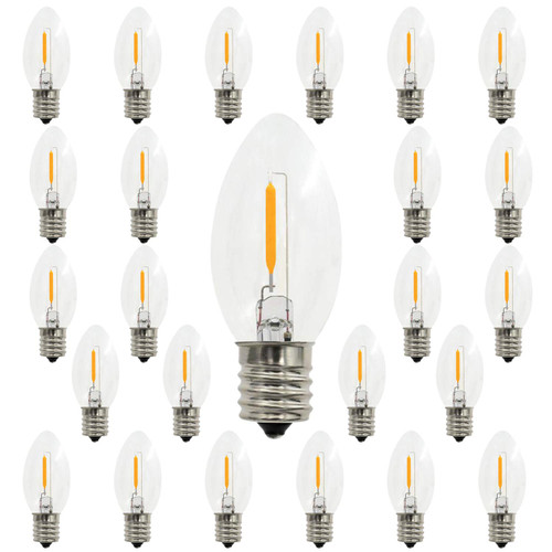 C9 LED Christmas Pathway String Light Bulbs,Indoor Outdoor String Light Replacement Bulbs, 0.6W Equivalent to 7W, White Warm 2200K ,E17 Base Shatterproof Edison LED Light Bulbs, Clear Plastic (25)