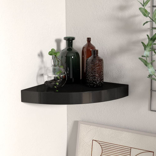 Floating Corner Shelf,Wall Decor,Wall Mounted Shelves,Storage Display Shelf,Shelving Rack,for Living Room,Bathroom,Office,Black 9.8"x9.8"x1.5" MDF